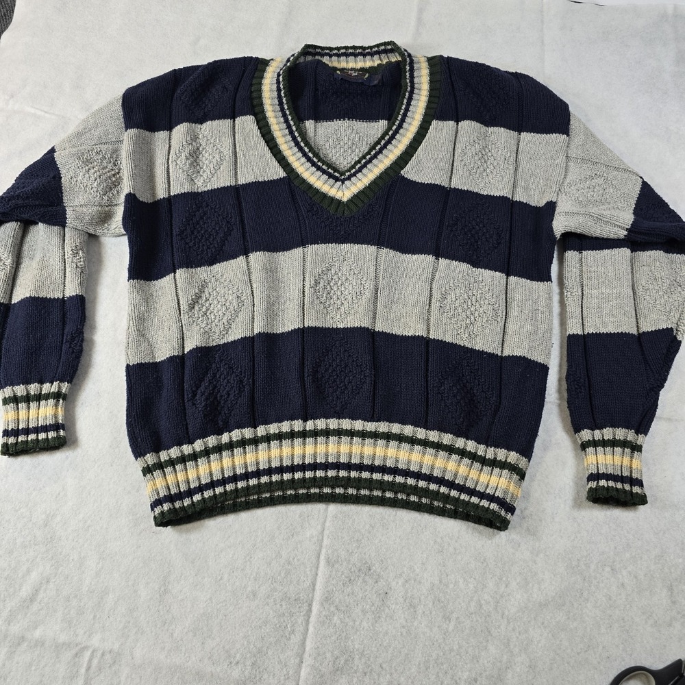 Vintage Lake Harmony Rowing Club Sweater XL Made USA Striped Chunky Knit 80s 90s